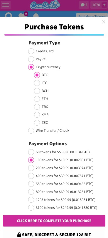 CamSoda cryptopayments